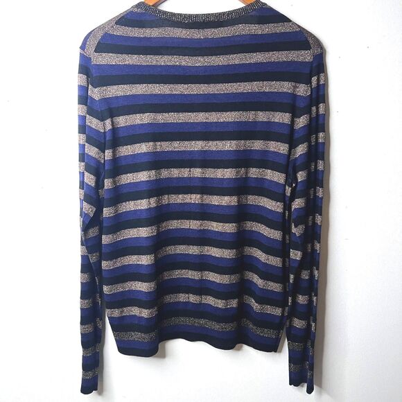NEW LOFT Womens L Blue Metallic Stripe Cardigan Sweater Button Front Long Sleeve - Picture 11 of 11